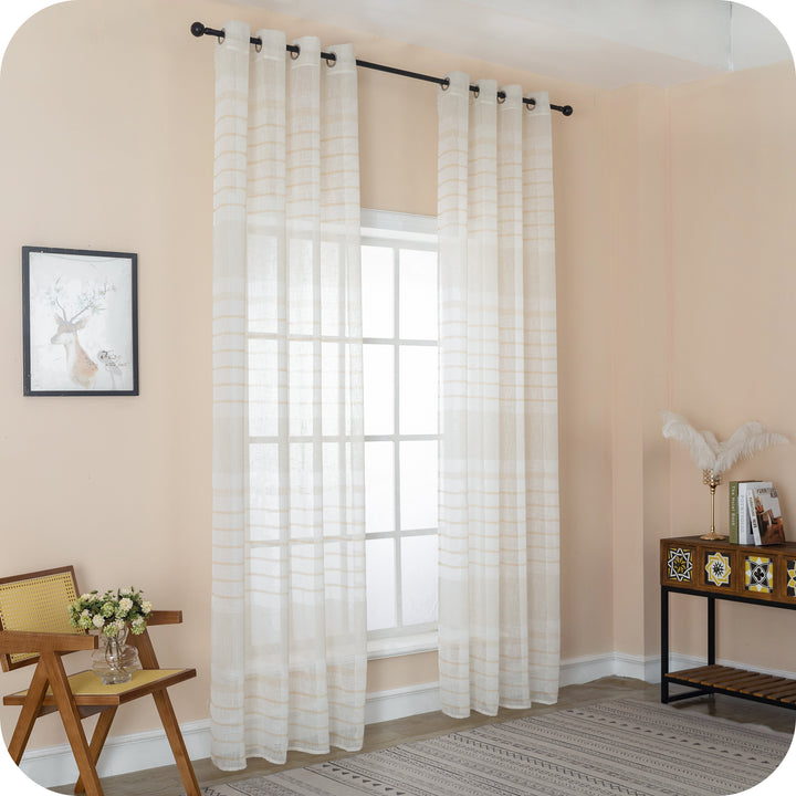 TENDA FILTRANTE EFFETTO LINO A RIGHE ORIZZONTALI 1 PANNELLO 140X275CM CREMA