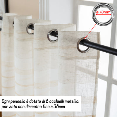 TENDA FILTRANTE EFFETTO LINO A RIGHE ORIZZONTALI 140X275CM CREMA