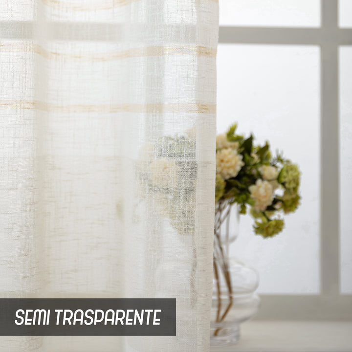 TENDA FILTRANTE EFFETTO LINO A RIGHE ORIZZONTALI 1 PANNELLO 140X275CM CREMA