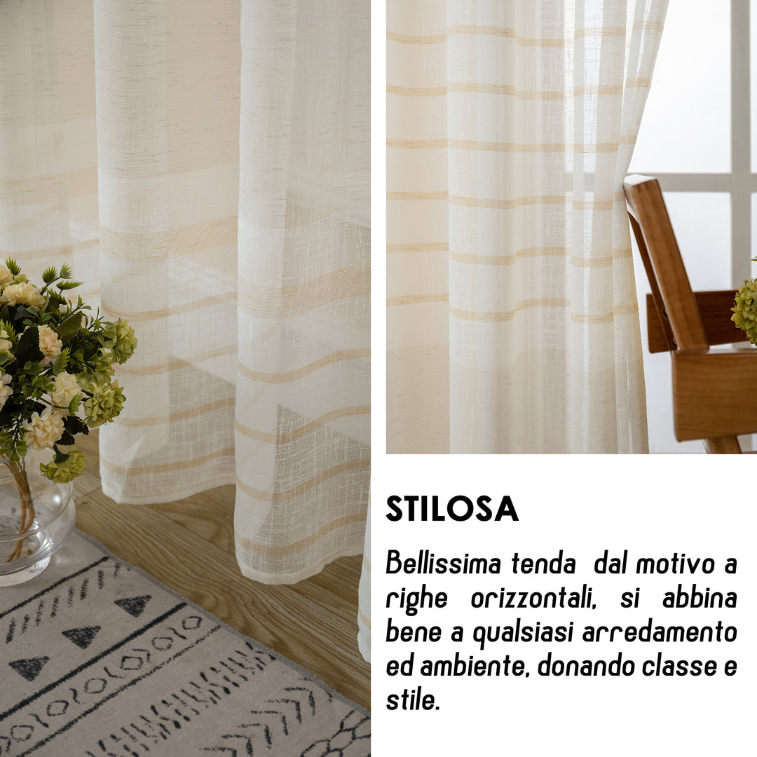 TENDA FILTRANTE EFFETTO LINO A RIGHE ORIZZONTALI 1 PANNELLO 140X275CM CREMA
