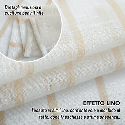 TENDA FILTRANTE EFFETTO LINO A RIGHE ORIZZONTALI 140X275CM CREMA