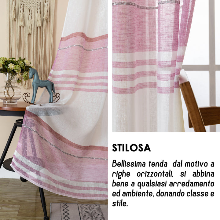 TENDA FILTRANTE EFFETTO LINO A RIGHE ORIZZONTALI 1 PANNELLO 140X285CM