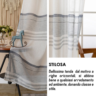 TENDA FILTRANTE EFFETTO LINO A RIGHE ORIZZONTALI 140X285CM GRIGIO