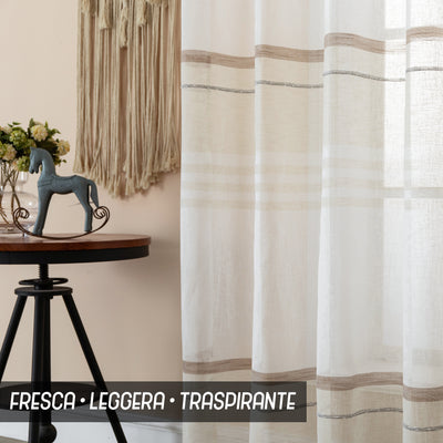 TENDA FILTRANTE EFFETTO LINO A RIGHE ORIZZONTALI 140X285CM BEIGE