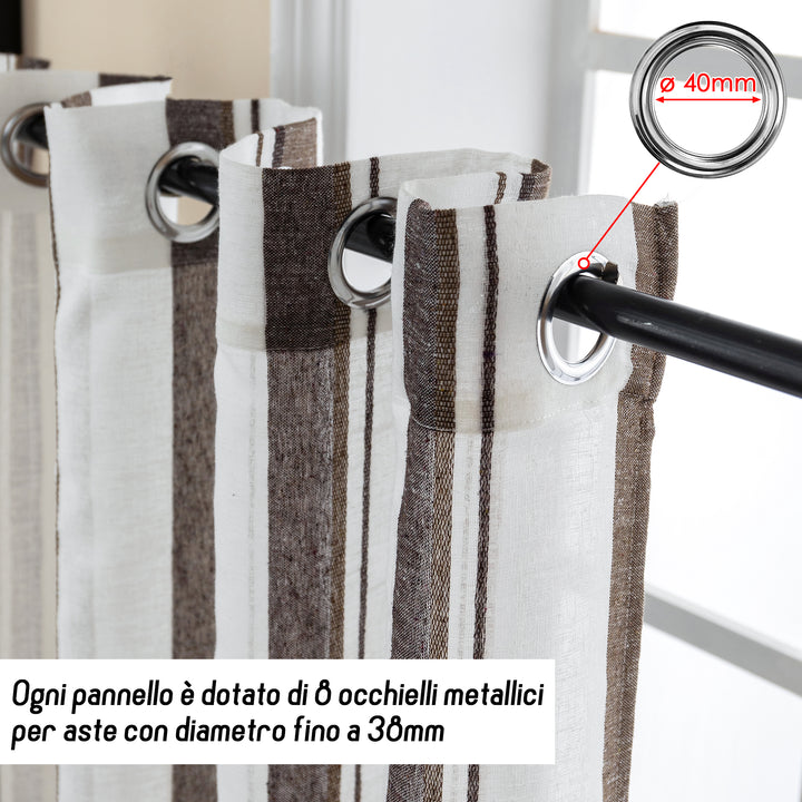TENDA FILTRANTE EFFETTO LINO A RIGHE 1 PANNELLO 140X275CM CASTANO+MARRONE