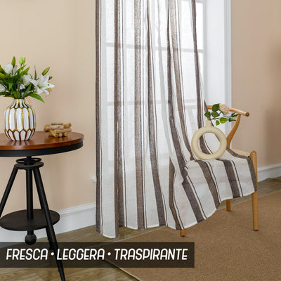 TENDA FILTRANTE EFFETTO LINO A RIGHE 140X275CM CASTANO+MARRONE