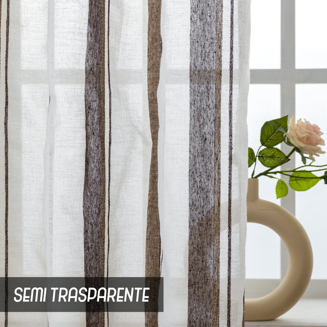 TENDA FILTRANTE EFFETTO LINO A RIGHE 1 PANNELLO 140X275CM CASTANO+MARRONE