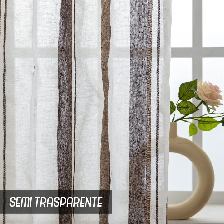 TENDA FILTRANTE EFFETTO LINO A RIGHE 1 PANNELLO 140X275CM CASTANO+MARRONE