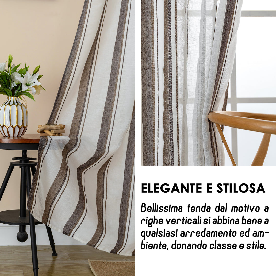 TENDA FILTRANTE EFFETTO LINO A RIGHE 1 PANNELLO 140X275CM CASTANO+MARRONE