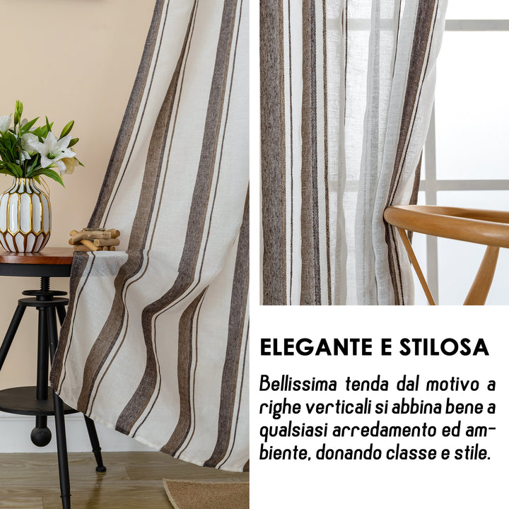 TENDA FILTRANTE EFFETTO LINO A RIGHE 1 PANNELLO 140X275CM CASTANO+MARRONE