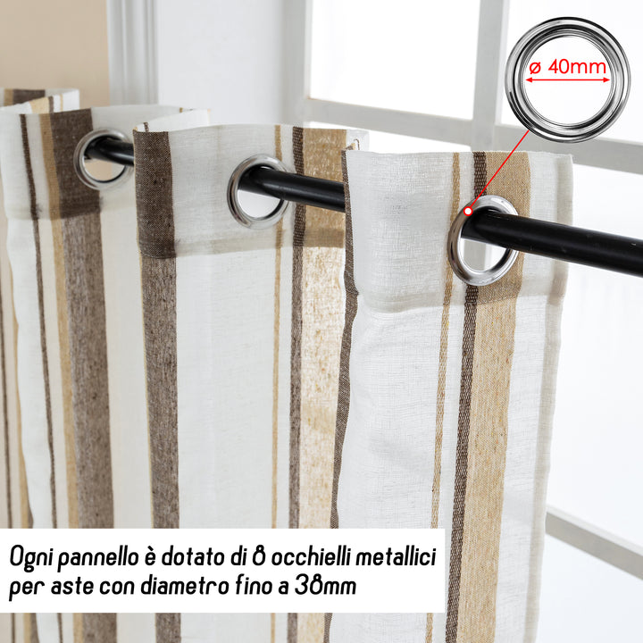TENDA FILTRANTE EFFETTO LINO A RIGHE 1 PANNELLO 140X275CM GIALLO+MARRONE