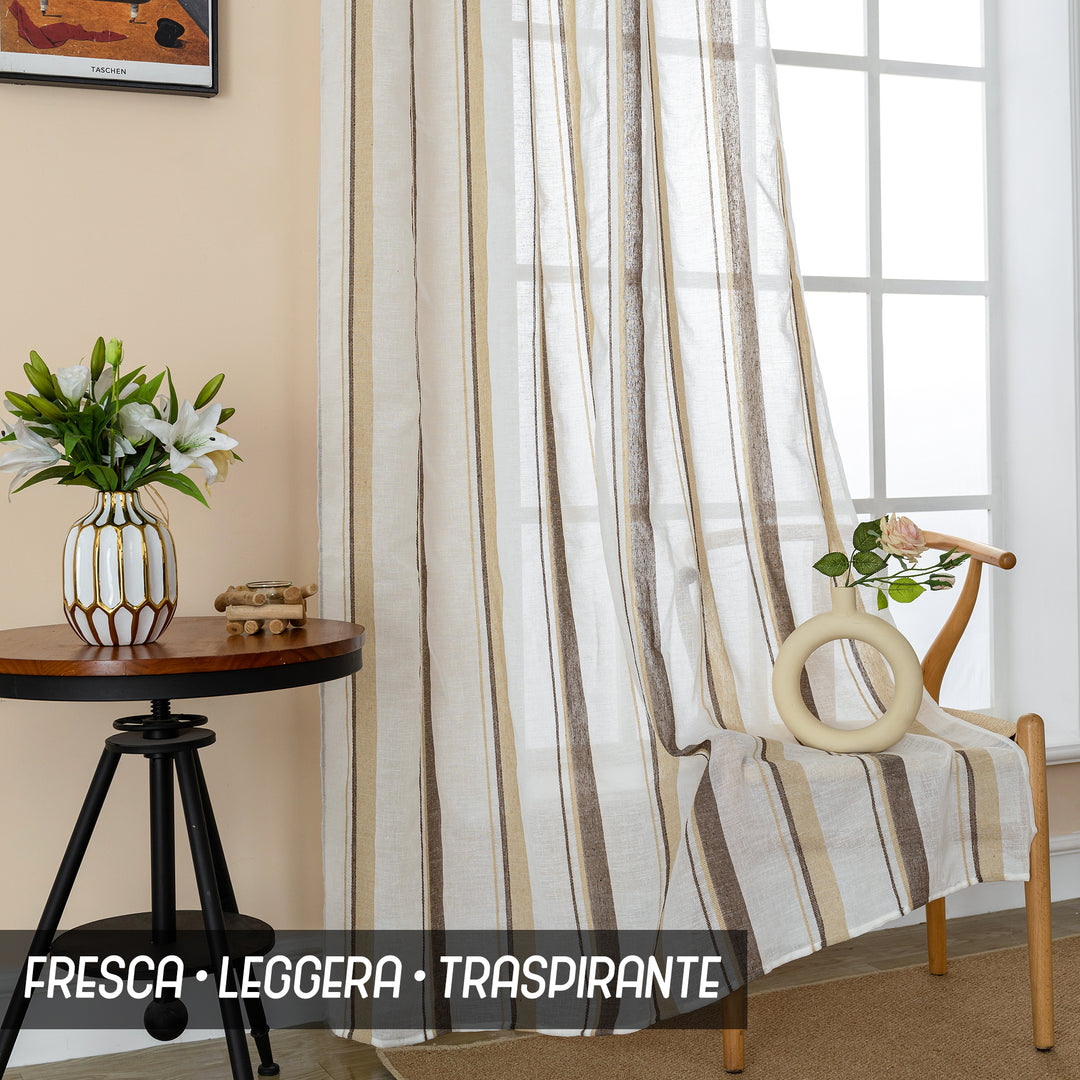 TENDA FILTRANTE EFFETTO LINO A RIGHE 1 PANNELLO 140X275CM GIALLO+MARRONE