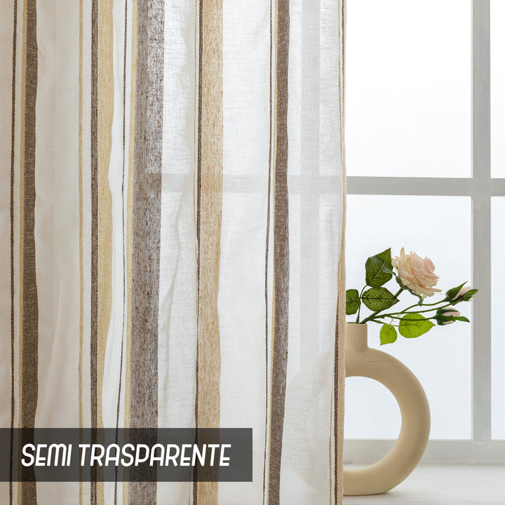 TENDA FILTRANTE EFFETTO LINO A RIGHE 1 PANNELLO 140X275CM GIALLO+MARRONE