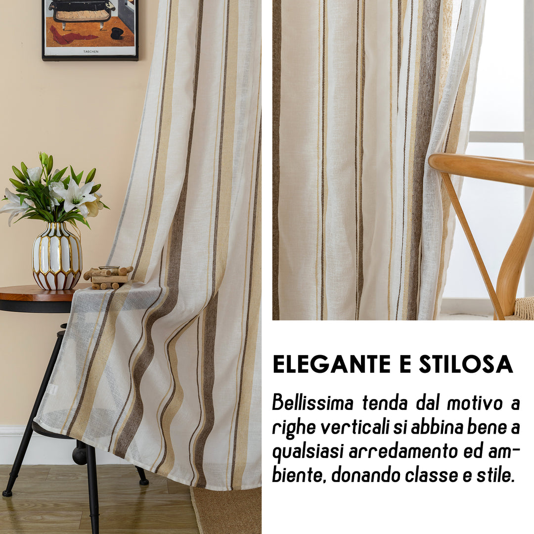 TENDA FILTRANTE EFFETTO LINO A RIGHE 1 PANNELLO 140X275CM GIALLO+MARRONE
