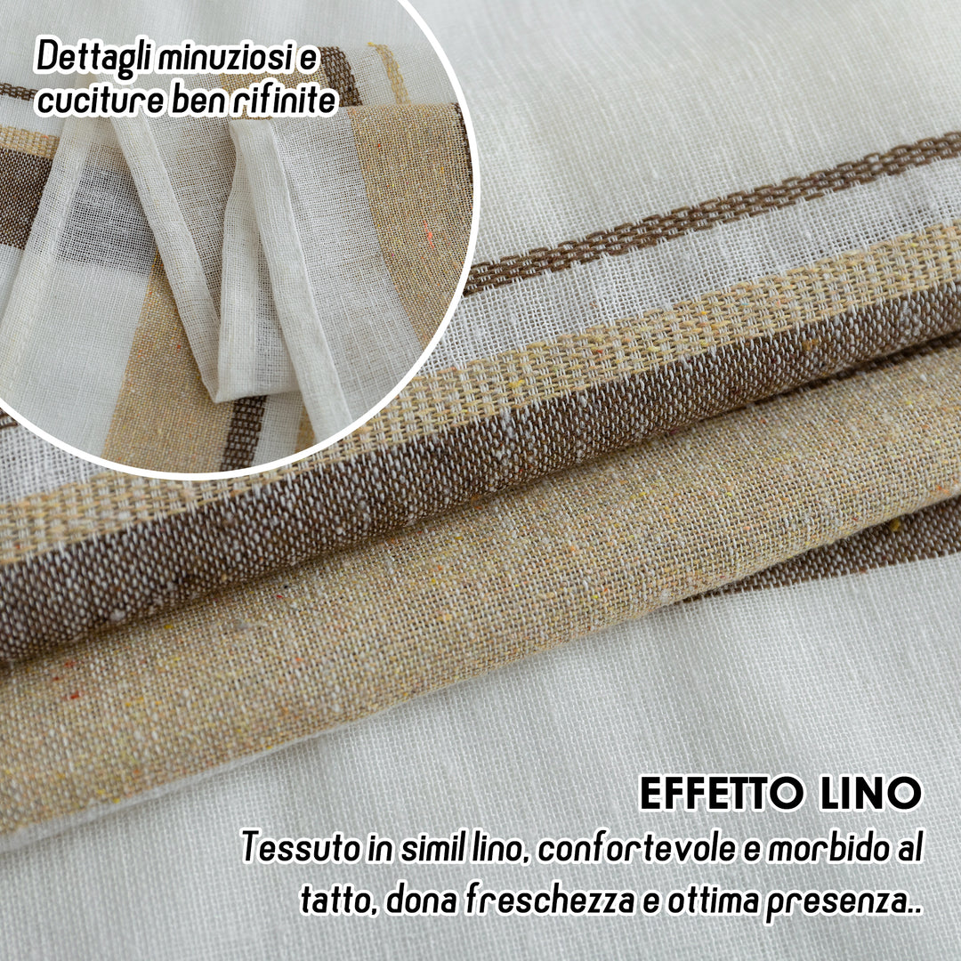 TENDA FILTRANTE EFFETTO LINO A RIGHE 1 PANNELLO 140X275CM GIALLO+MARRONE