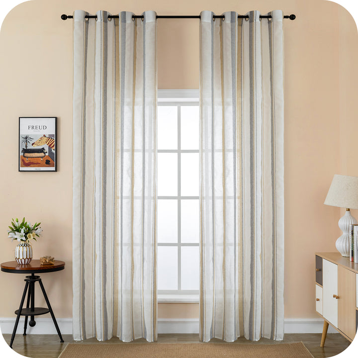 TENDA FILTRANTE EFFETTO LINO A RIGHE 1 PANNELLO 140X275CM GRIGIO+GIALLO