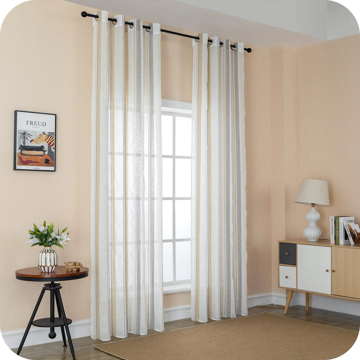TENDA FILTRANTE EFFETTO LINO A RIGHE 1 PANNELLO 140X275CM GRIGIO+GIALLO