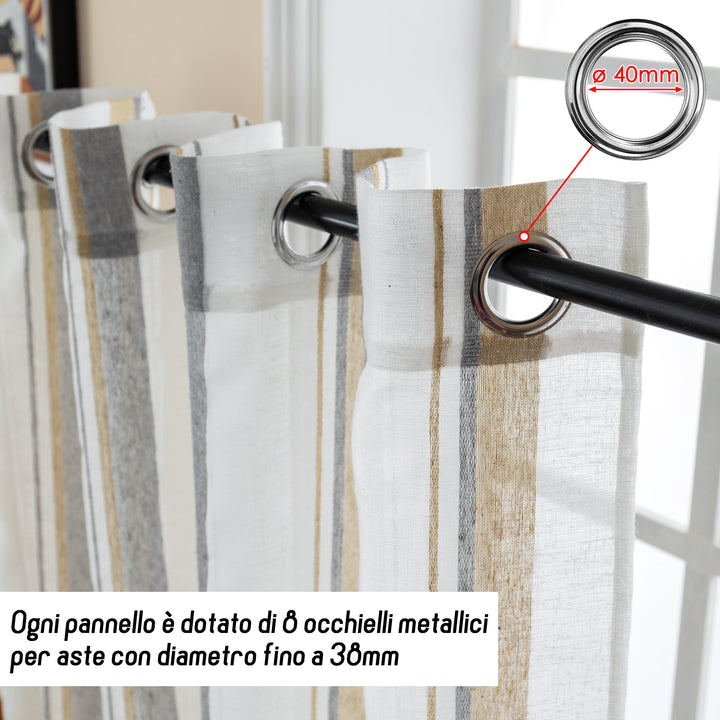 TENDA FILTRANTE EFFETTO LINO A RIGHE 1 PANNELLO 140X275CM GRIGIO+GIALLO