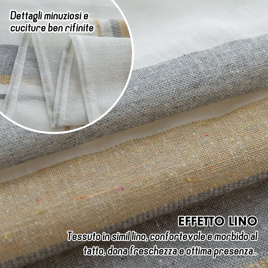 TENDA FILTRANTE EFFETTO LINO A RIGHE 1 PANNELLO 140X275CM GRIGIO+GIALLO