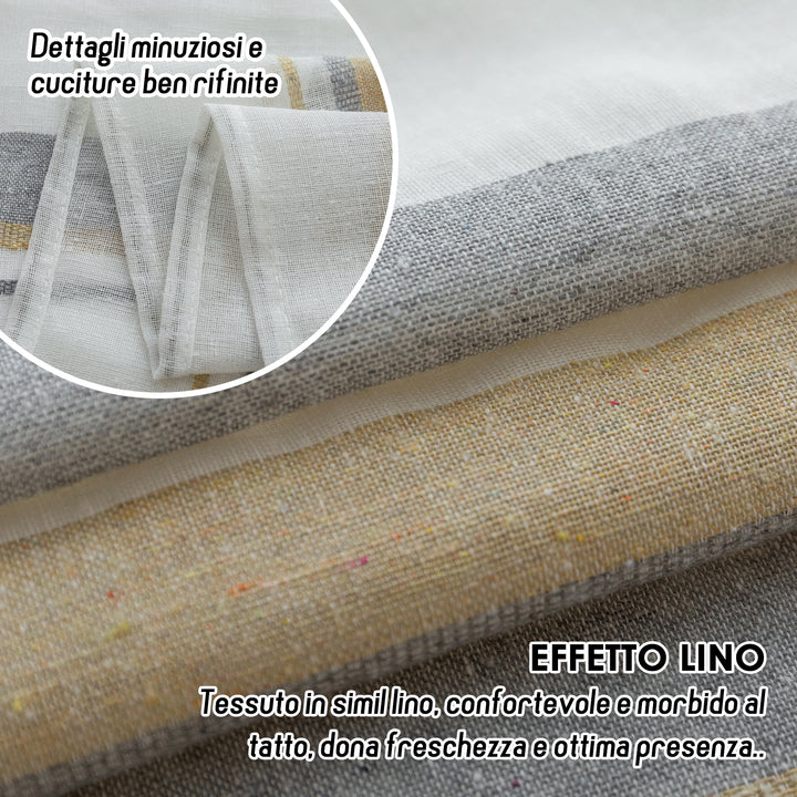 TENDA FILTRANTE EFFETTO LINO A RIGHE 1 PANNELLO 140X275CM GRIGIO+GIALLO