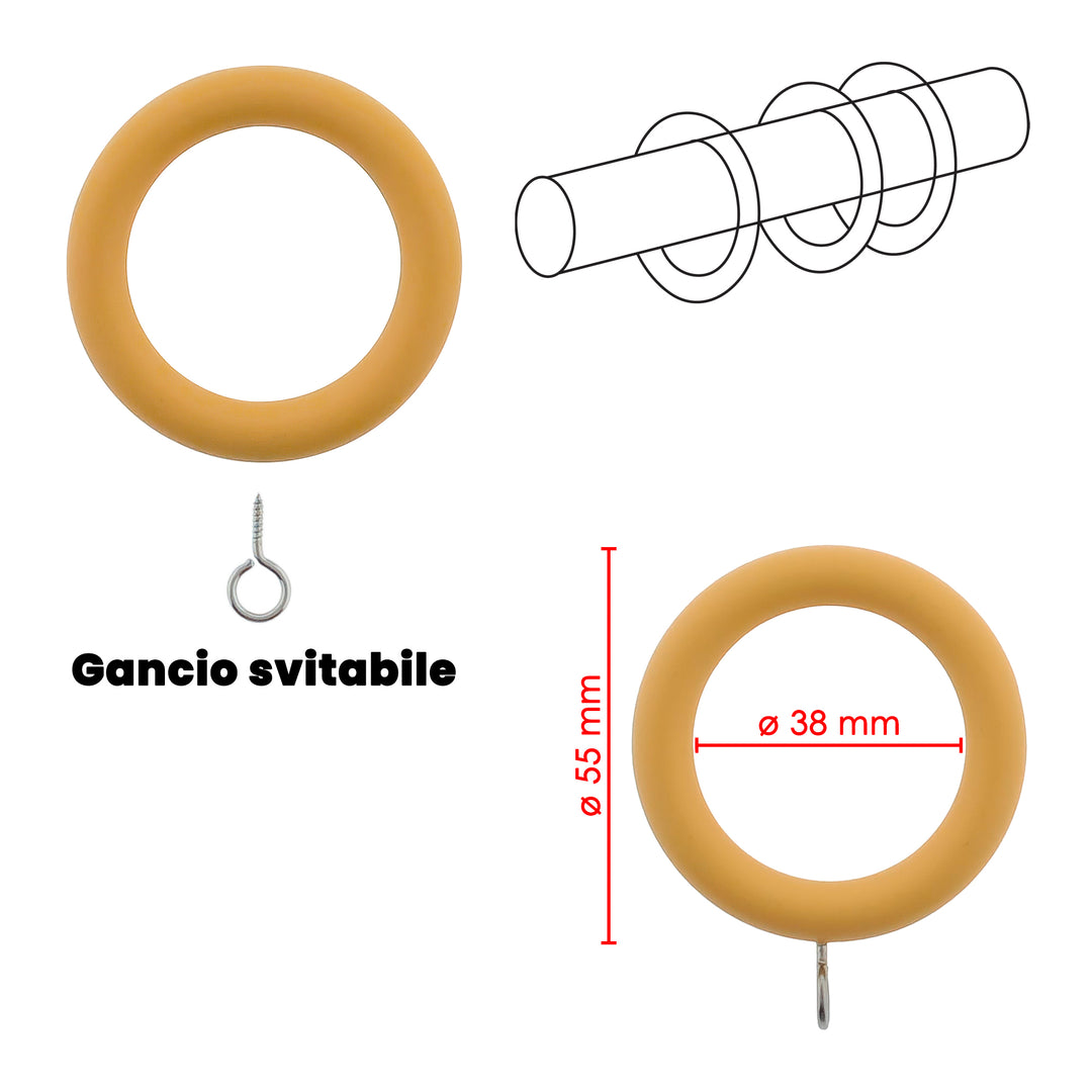 30679 ANELLI TENDA IN LEGNO Ø38MM 10PZ NATURALE