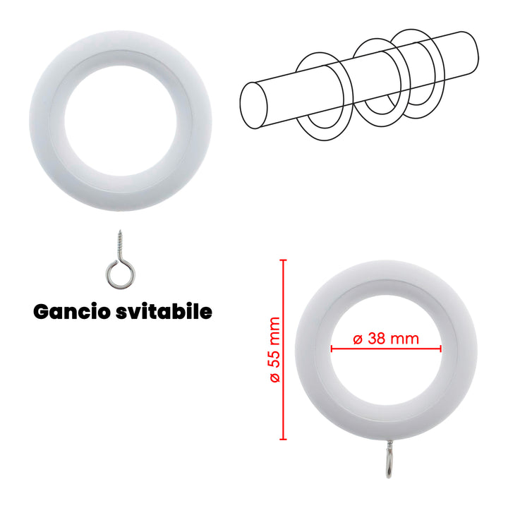 30682 ANELLI TENDA IN LEGNO Ø38MM 10PZ BIANCO