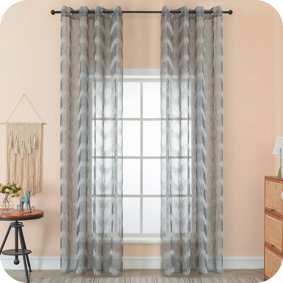 TENDA SEMI FILTRANTE SIMIL LINO MOTIVO A ZIG ZAG 1 PANNELLO 140X285CM GRIGIO