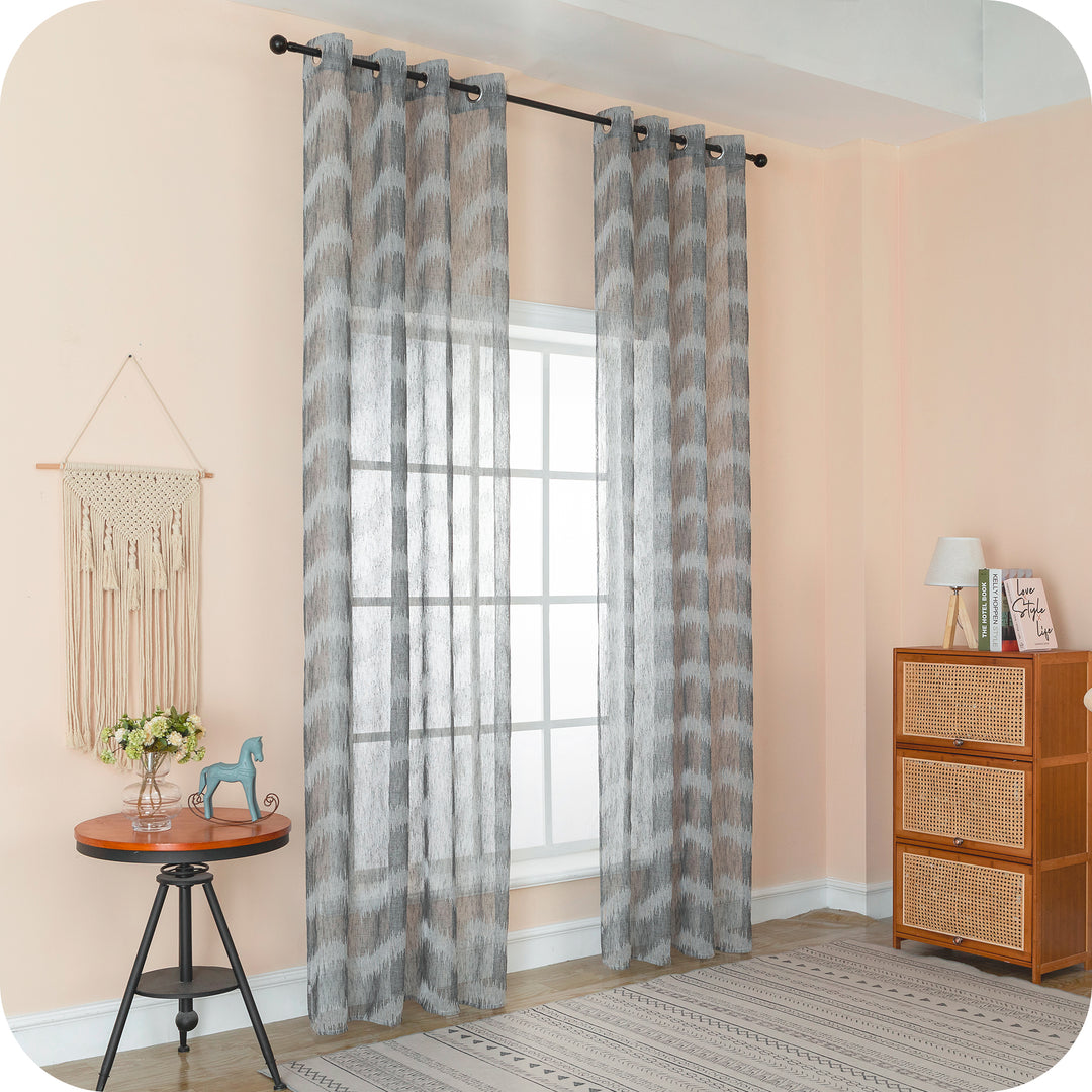 TENDA SEMI FILTRANTE SIMIL LINO MOTIVO A ZIG ZAG 1 PANNELLO 140X285CM GRIGIO