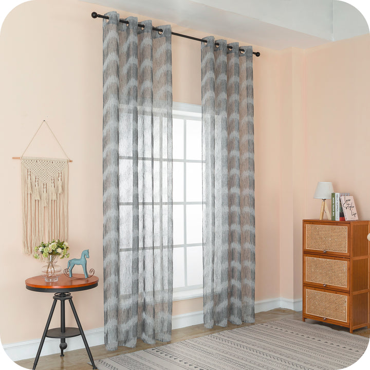 TENDA SEMI FILTRANTE SIMIL LINO MOTIVO A ZIG ZAG 1 PANNELLO 140X285CM GRIGIO