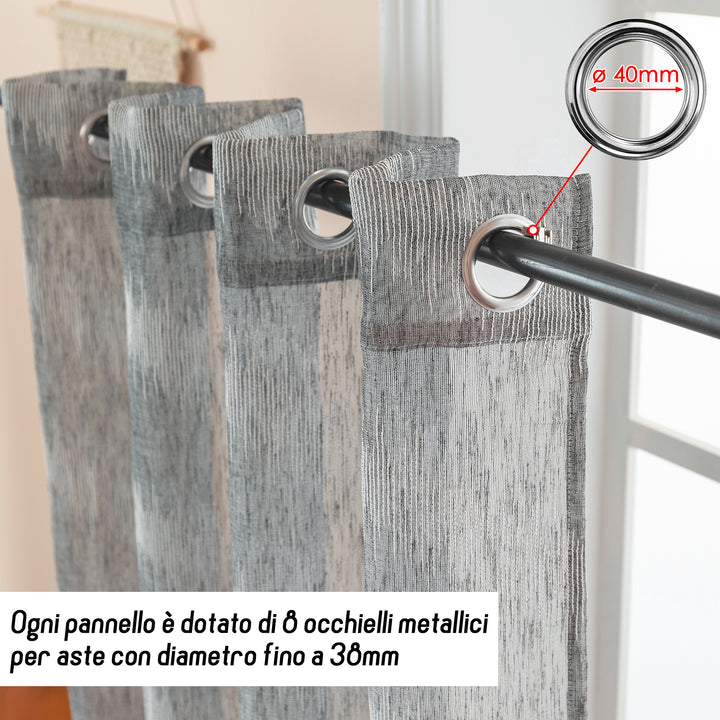 TENDA SEMI FILTRANTE SIMIL LINO MOTIVO A ZIG ZAG 1 PANNELLO 140X285CM GRIGIO