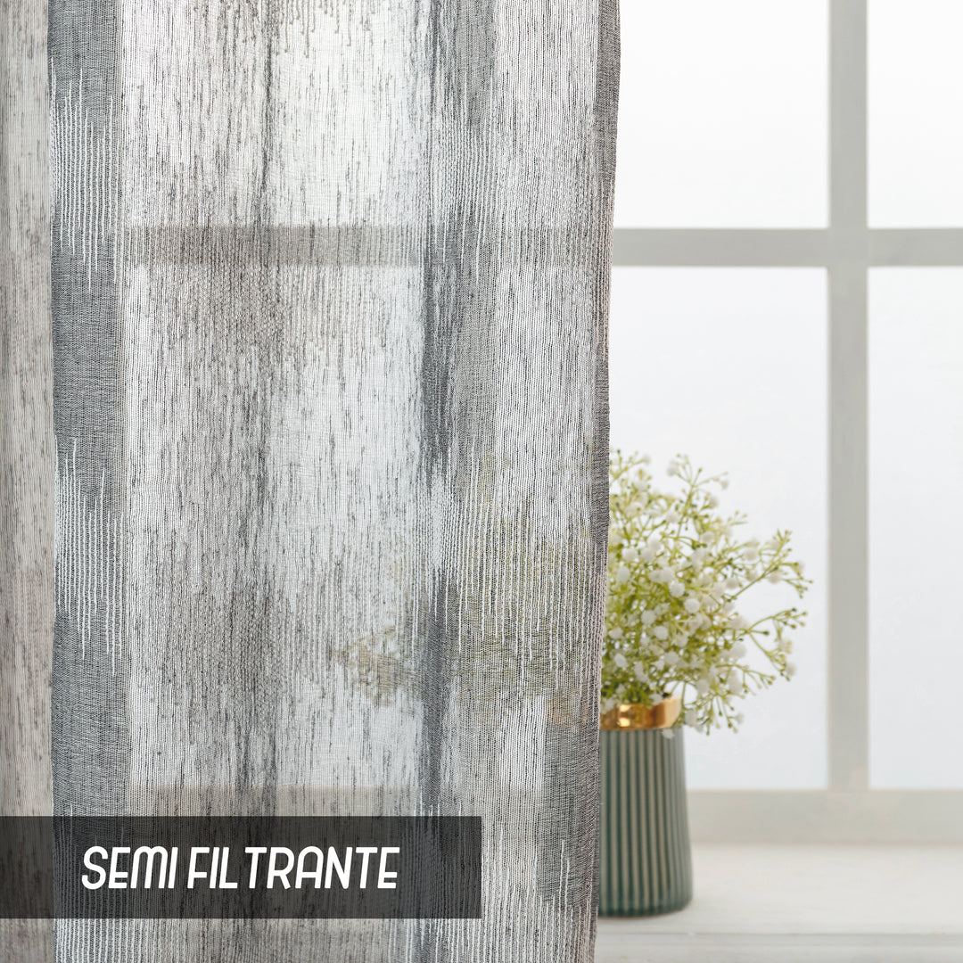 TENDA SEMI FILTRANTE SIMIL LINO MOTIVO A ZIG ZAG 1 PANNELLO 140X285CM GRIGIO