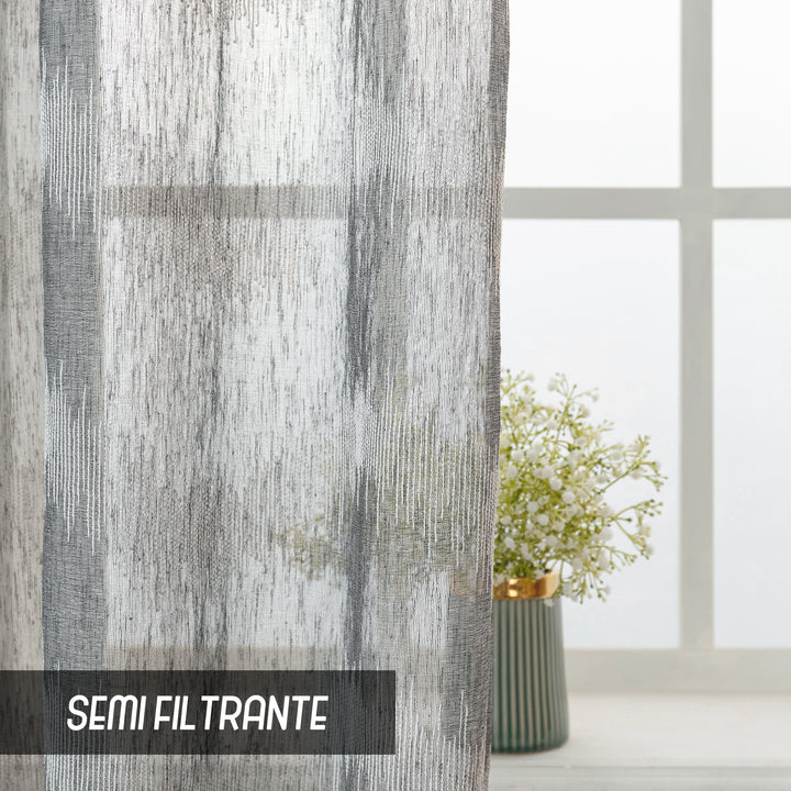 TENDA SEMI FILTRANTE SIMIL LINO MOTIVO A ZIG ZAG 1 PANNELLO 140X285CM GRIGIO