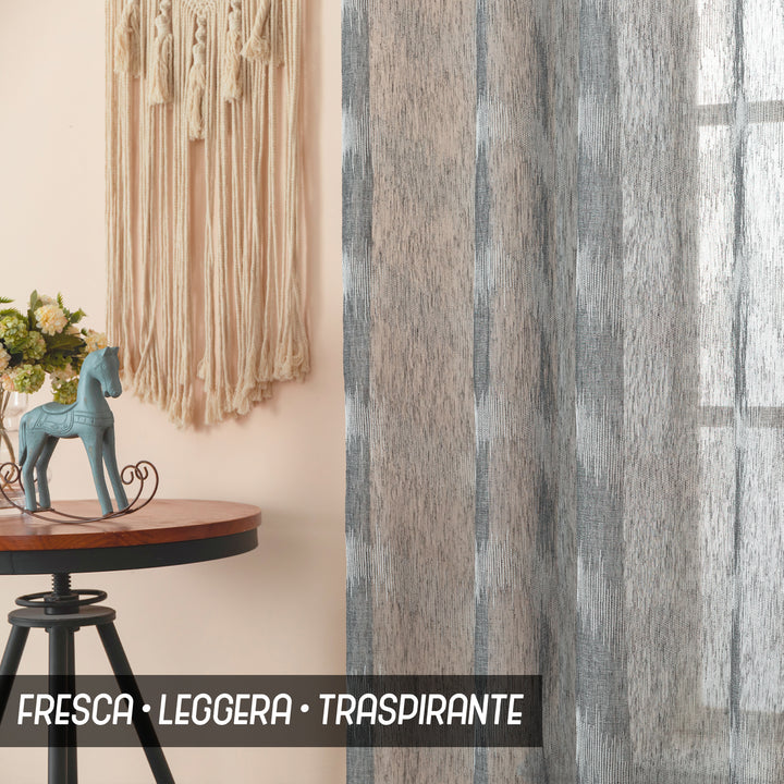 TENDA SEMI FILTRANTE SIMIL LINO MOTIVO A ZIG ZAG 1 PANNELLO 140X285CM GRIGIO
