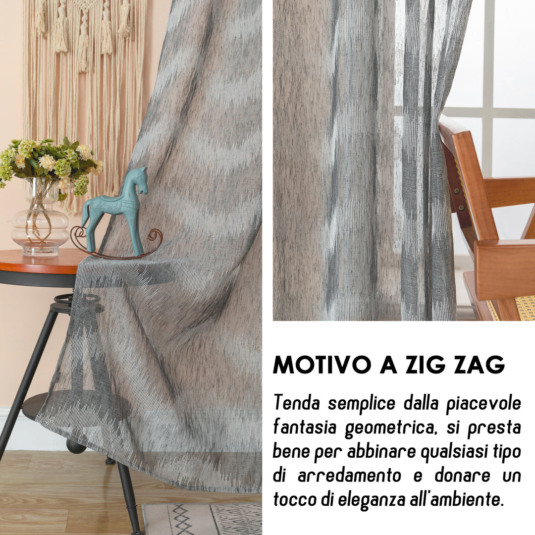 TENDA SEMI FILTRANTE SIMIL LINO MOTIVO A ZIG ZAG 1 PANNELLO 140X285CM GRIGIO
