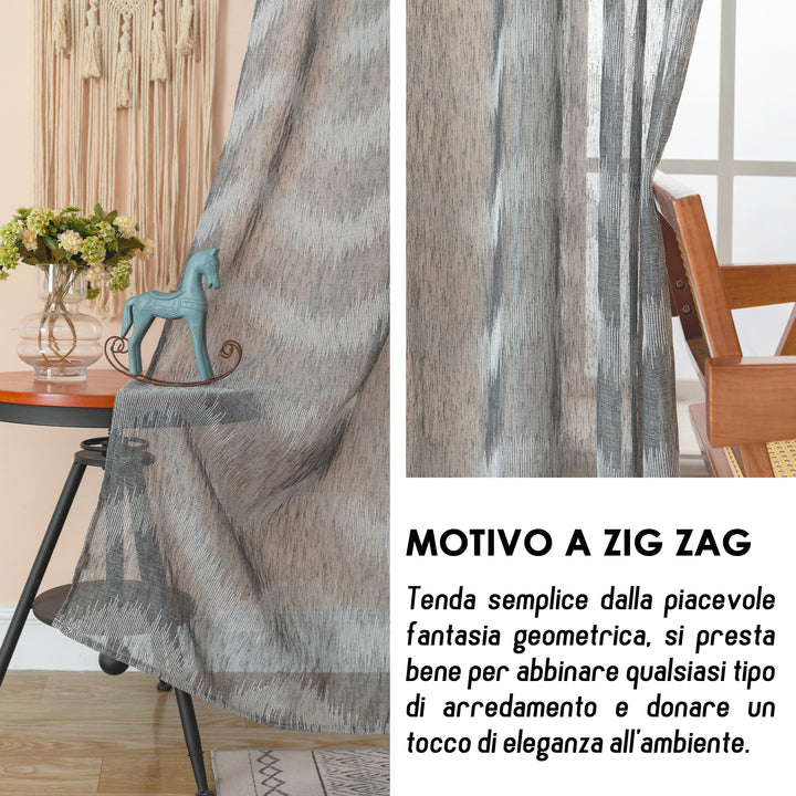 TENDA SEMI FILTRANTE SIMIL LINO MOTIVO A ZIG ZAG 1 PANNELLO 140X285CM GRIGIO