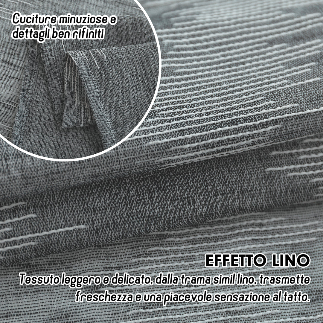 TENDA SEMI FILTRANTE SIMIL LINO MOTIVO A ZIG ZAG 1 PANNELLO 140X285CM GRIGIO