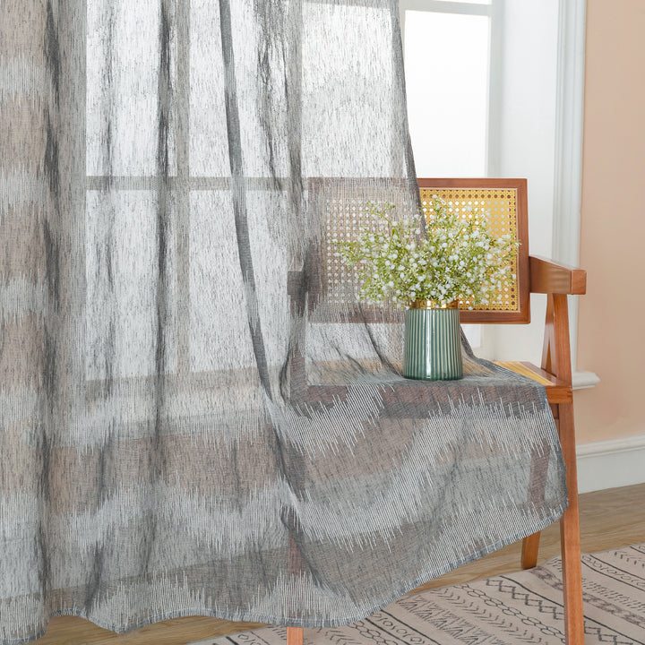 TENDA SEMI FILTRANTE SIMIL LINO MOTIVO A ZIG ZAG 1 PANNELLO 140X285CM GRIGIO