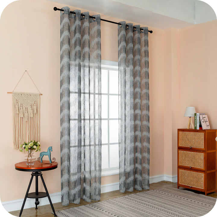 TENDA SEMI FILTRANTE SIMIL LINO MOTIVO A ZIG ZAG 1 PANNELLO 140X285CM ANTRACITE