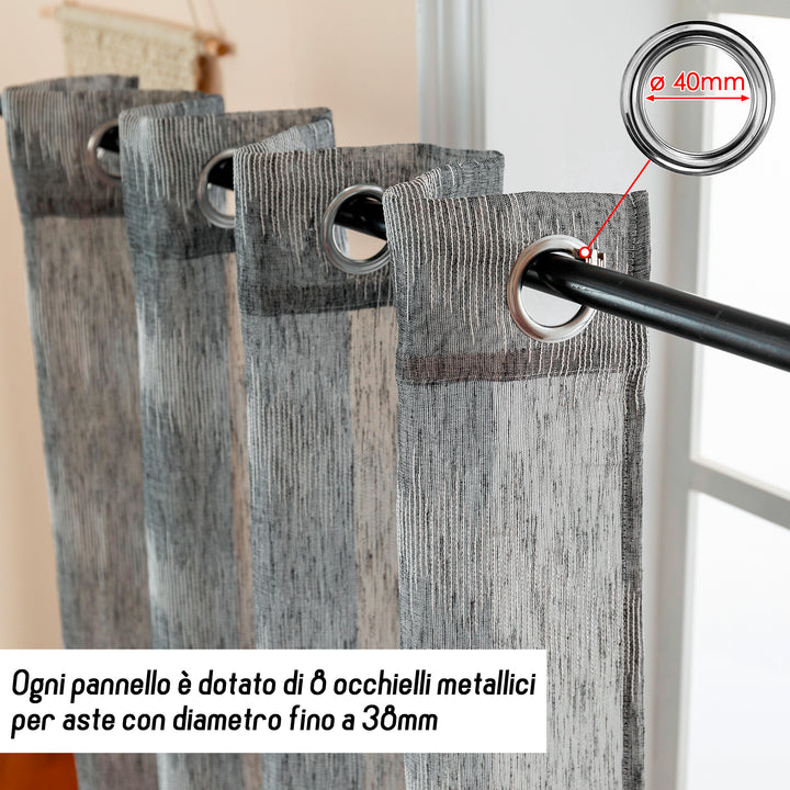 TENDA SEMI FILTRANTE SIMIL LINO MOTIVO A ZIG ZAG 1 PANNELLO 140X285CM ANTRACITE