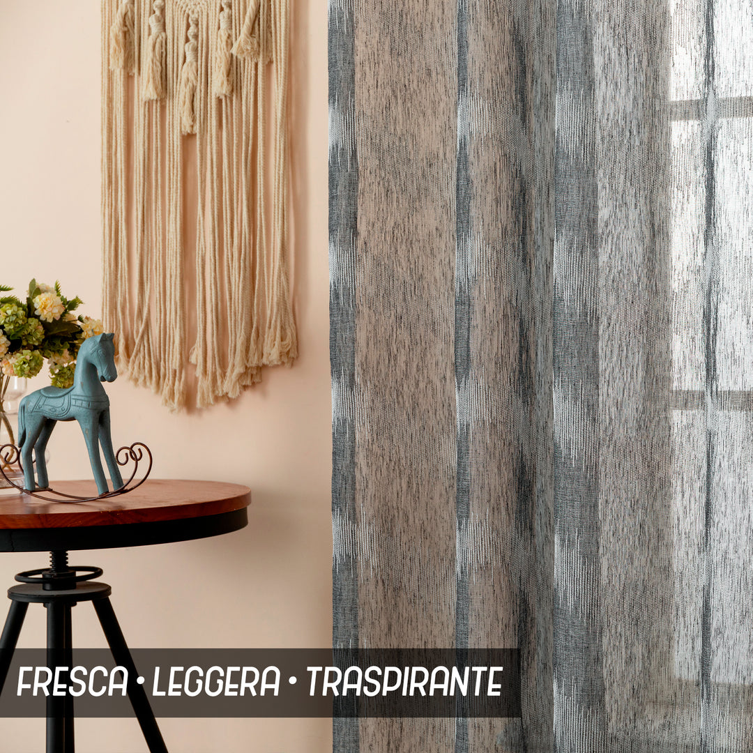 TENDA SEMI FILTRANTE SIMIL LINO MOTIVO A ZIG ZAG 1 PANNELLO 140X285CM ANTRACITE