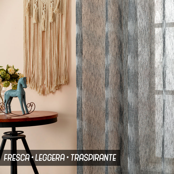 TENDA SEMI FILTRANTE SIMIL LINO MOTIVO A ZIG ZAG 1 PANNELLO 140X285CM ANTRACITE