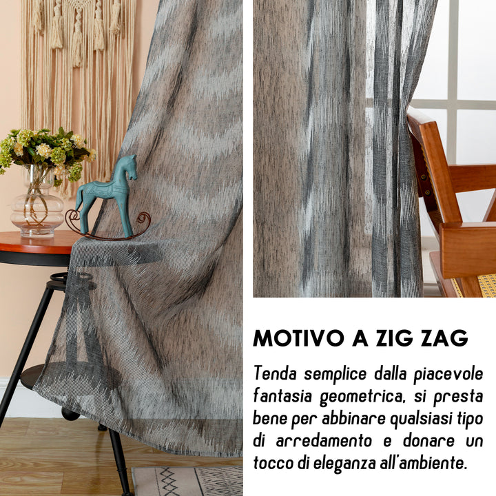TENDA SEMI FILTRANTE SIMIL LINO MOTIVO A ZIG ZAG 1 PANNELLO 140X285CM ANTRACITE