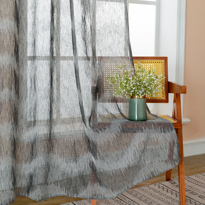 TENDA SEMI FILTRANTE SIMIL LINO MOTIVO A ZIG ZAG 1 PANNELLO 140X285CM ANTRACITE