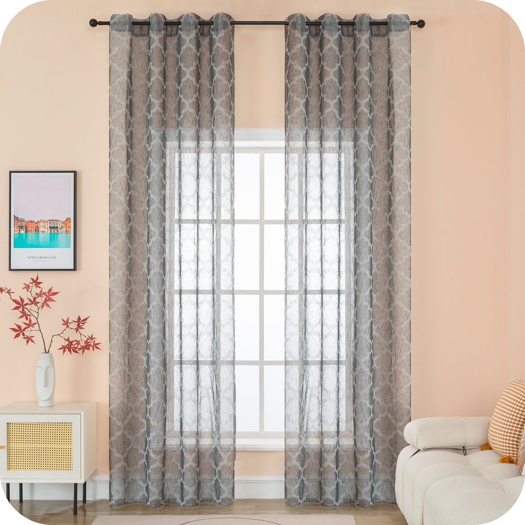 TENDA SEMI FILTRANTE SIMIL LINO FANTASIA ROMBICA 1 PANNELLO 140X280CM GRIGIO