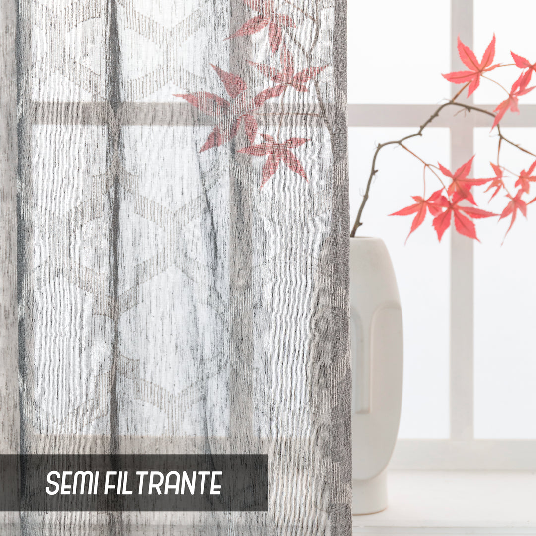 TENDA SEMI FILTRANTE SIMIL LINO FANTASIA ROMBICA 1 PANNELLO 140X280CM GRIGIO