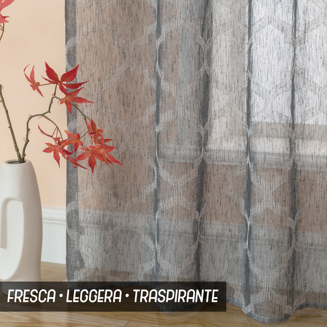 TENDA SEMI FILTRANTE SIMIL LINO FANTASIA ROMBICA 1 PANNELLO 140X280CM GRIGIO