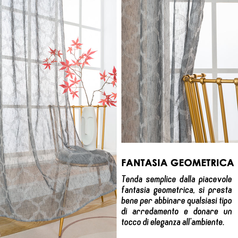 TENDA SEMI FILTRANTE SIMIL LINO FANTASIA ROMBICA 140X280CM GRIGIO