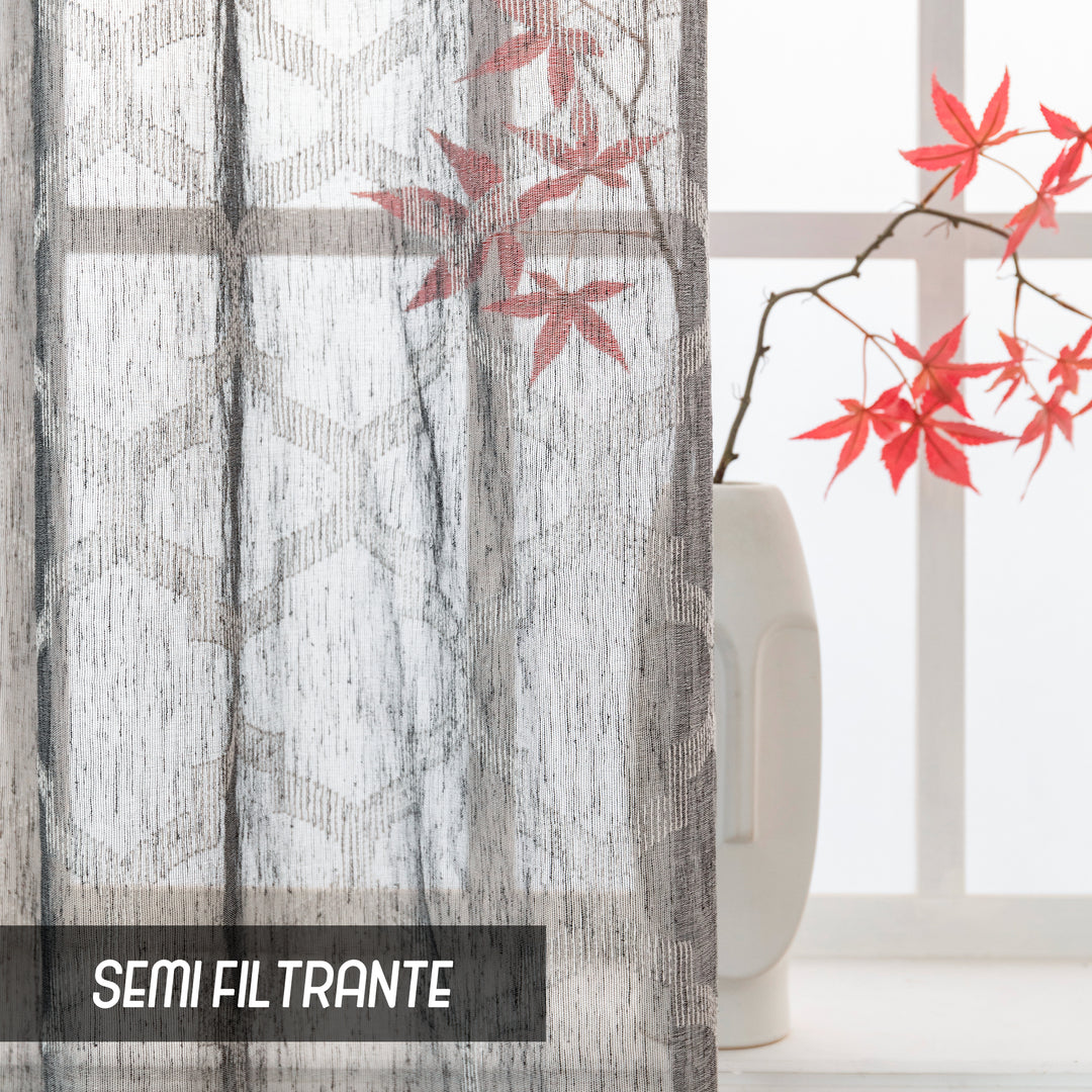 TENDA SEMI FILTRANTE SIMIL LINO FANTASIA ROMBICA 1 PANNELLO 140X280CM ANTRACITE
