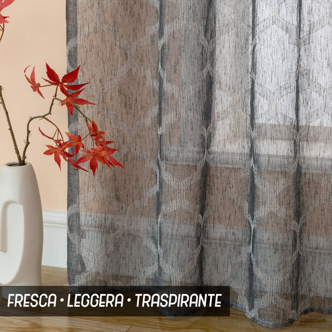 TENDA SEMI FILTRANTE SIMIL LINO FANTASIA ROMBICA 1 PANNELLO 140X280CM ANTRACITE