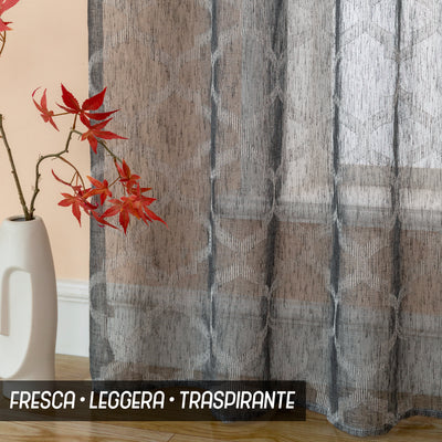 TENDA SEMI FILTRANTE SIMIL LINO FANTASIA ROMBICA 140X280CM ANTRACITE